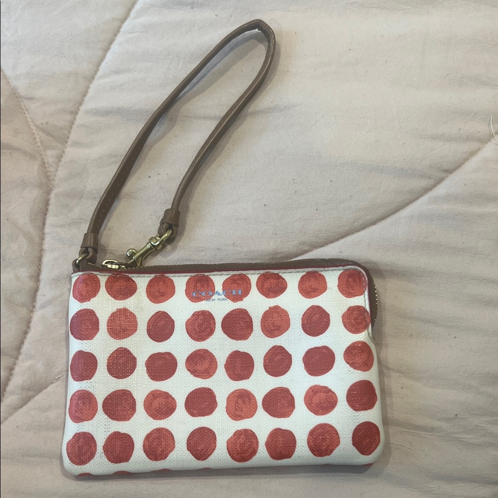 Coach Red and White Polka Dot Wristlet